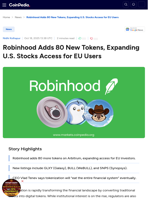 Robinhood Adds 80 New Tokens, Expanding U.S. Stocks Access for EU Users