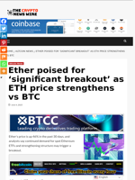 Ether poised for 'significant breakout' as ETH price strengthens vs BTC - The Crypto News Wire