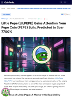 Little Pepe (LILPEPE) Gains Attention from Pepe Coin (PEPE) Bulls, Predicted to Soar 7700%