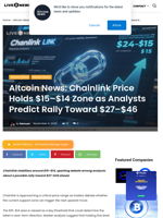Altcoin News: Chainlink Price Holds $15–$14 Zone as Analysts Predict Rally Toward $27–$46 | Live Bitcoin News