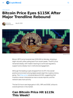 Bitcoin Price Eyes $115K After Major Trendline Rebound