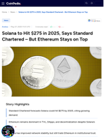 Solana to Hit $275 in 2025, Says Standard Chartered - But Ethereum Stays on Top