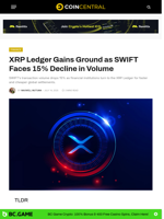 XRP Ledger Gains Ground as SWIFT Faces 15% Decline in Volume - CoinCentral