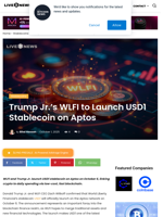 Trump Jr.’s WLFI to Launch USD1 Stablecoin on Aptos | Live Bitcoin News