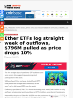 Ether ETFs log straight week of outflows, $796M pulled as price drops 10% - The Crypto News Wire