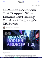 15 Million LA Tokens Just Dropped: What Binance Isn’t Telling You About Lagrange’s ZK Power