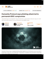 Humanity Protocol says phishing attack led to permanent BSC compromise - AMBCrypto