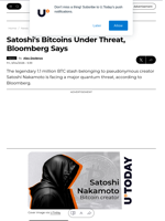 Satoshi's Bitcoins Under Threat, Bloomberg Says - U.Today