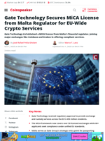 Gate Technology Secures MiCA License from Malta Regulator for EU-Wide Crypto Services - Coinspeaker
