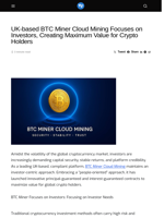 UK-based BTC Miner Cloud Mining Focuses on Investors, Creating Maximum Value for Crypto Holders - Visionary Financial