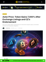 Aster Price: Token Gains 7,000% After Exchange Listings and CZ's Endorsement - CoinCentral