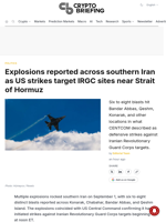 Explosions reported across southern Iran as US strikes target IRGC sites near Strait of Hormuz