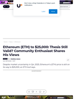 Ethereum (ETH) to $25,000: Thesis Still Valid? Community Enthusiast Shares His Views - U.Today