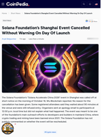 Solana Foundation’s Shanghai Event Cancelled Without Warning On Day Of Launch