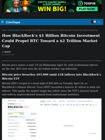 How BlackRock’s $1 Billion Bitcoin Investment Could Propel BTC Toward a $2 Trillion Market Cap