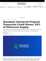 Standard Chartered Projects Treasuries Could Amass 10% of Ethereum Supply - 