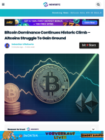 Bitcoin Dominance Continues Historic Climb – Altcoins Struggle To Gain Ground