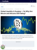 Global Liquidity Is Surging, So Why Are Bitcoin and Altcoins Still Falling?