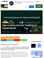 Apu Is Now Live for Trading on Hyperliquid | Live Bitcoin News