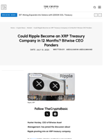 Could Ripple Become an XRP Treasury Company in 12 Months? Bitwise CEO Ponders