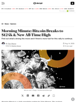 Morning Minute: Bitcoin Breaks to $124k & New All-Time High - Decrypt