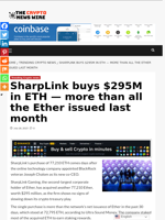 SharpLink buys $295M in ETH — more than all the Ether issued last month - The Crypto News Wire