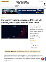 Foreign investors own record 19% of US stocks, and crypto isn't on their radar