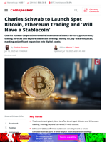 Charles Schwab to Launch Spot Bitcoin, Ethereum Trading and ‘Will Have a Stablecoin’ - Coinspeaker