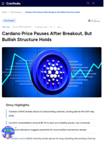 Cardano Price Pauses After Breakout, But Bullish Structure Holds