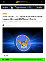 Floki Inu (FLOKI) Price: Valhalla Mainnet Launch Drives 65% Weekly Surge - CoinCentral