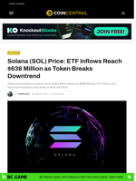 Solana (SOL) Price: ETF Inflows Reach $638 Million as Token Breaks Downtrend - CoinCentral