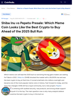Shiba Inu vs Pepeto Presale: Which Meme Coin Looks Like the Best Crypto to Buy Ahead of the 2025 Bull Run