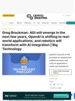 Greg Brockman: AGI will emerge in the next few years, OpenAI is shifting to real-world applications, and robotics will transform with AI integration | Big Technology