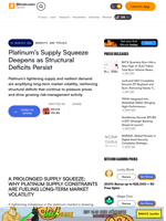 Platinum’s Supply Squeeze Deepens as Structural Deficits Persist – Markets and Prices Bitcoin News