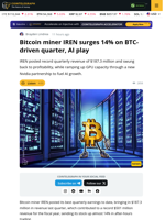 Bitcoin Miner IREN Rises 14% On Record $501 Million Yearly Revenue