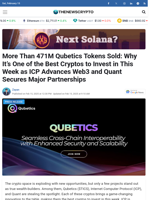 More Than 471M Qubetics Tokens Sold: Why It’s One of the Best Cryptos to Invest in This Week as ICP Advances Web3 and Quant Secures Major Partnerships