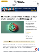 Mt. Gox moves $731 million in Bitcoin to new wallet after two-month inactivity