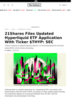 21Shares Files Updated Hyperliquid ETF Application With Ticker $THYP: SEC - 