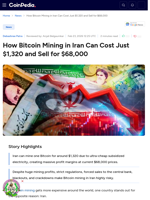 How Bitcoin Mining in Iran Can Cost Just $1,320 and Sell for $68,000