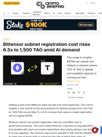 Bittensor subnet registration cost rises 6.5x to 1,500 TAO amid AI demand
