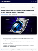 ARB Price Surges 30%: Arbitrum Breaks Out as $814M Volume Ignites Fresh Rally