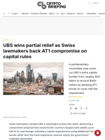 UBS wins partial relief as Swiss lawmakers back AT1 compromise on capital rules
