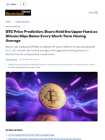 BTC Price Prediction: Bears Hold the Upper Hand as Bitcoin Slips Below Every Short-Term Moving Average - Blockchain.News