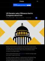 US Senator asks if Binance lied to Congress about Iran | Protos