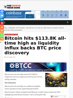 Bitcoin hits $113.8K all-time high as liquidity influx backs BTC price discovery - The Crypto News Wire
