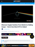 Ethereum Supply Vanishes From Market As Staking Surges - Here’s How Much ETH Is Staked | Bitcoinist.com