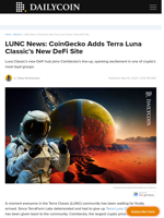 LUNC News: CoinGecko Adds Terra Luna Classic’s New DeFi Site - DailyCoin