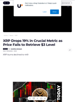 XRP Drops 19% in Crucial Metric as Price Fails to Retrieve $3 Level - U.Today