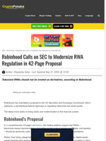 Robinhood Calls on SEC to Modernize RWA Regulation in 42-Page Proposal