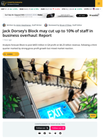 Jack Dorsey’s Block May Slash Up To 10% of Staff: Report